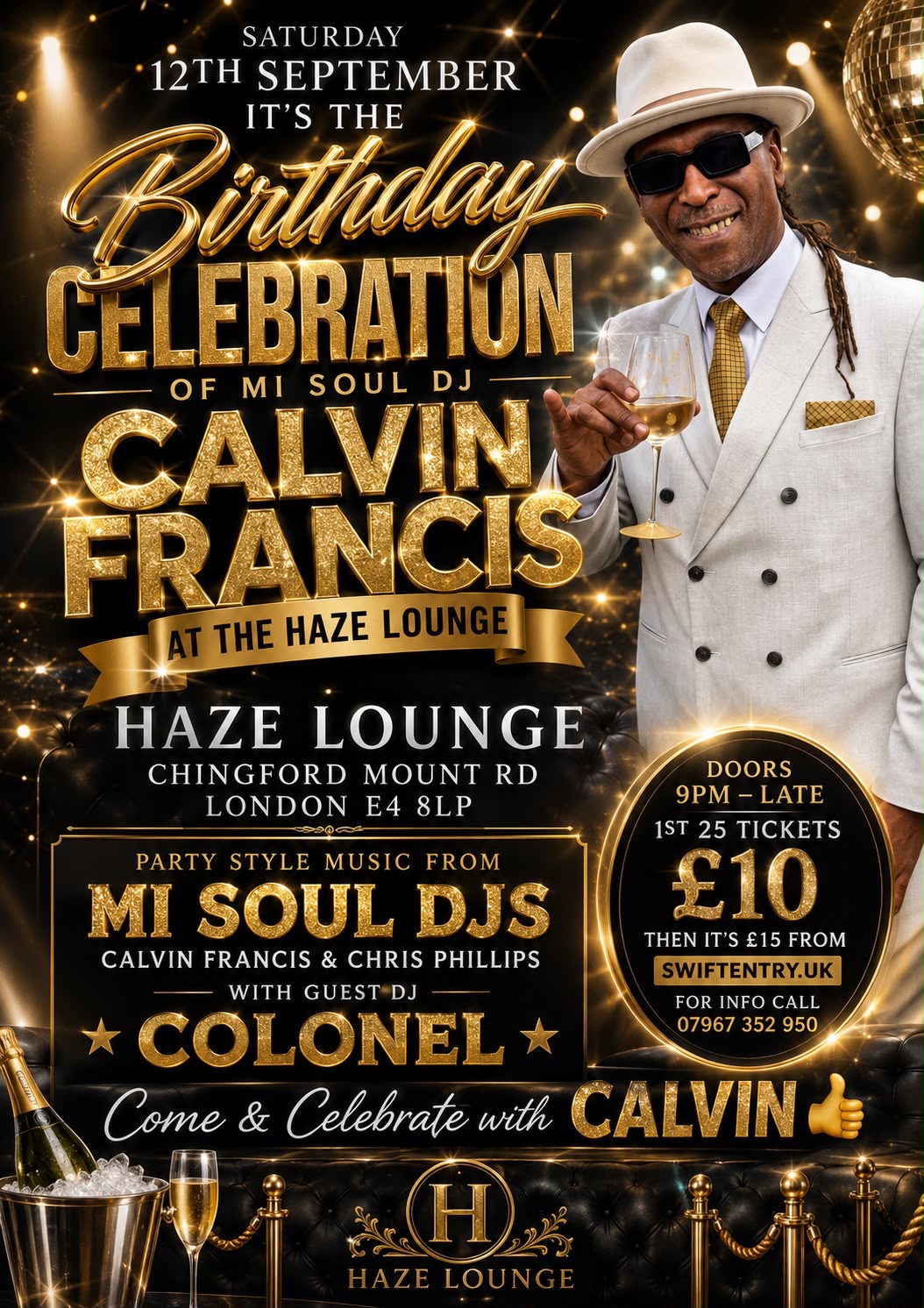 Calvin Francis Birthday Celebration — Haze Lounge, 12th September 2026 flyer